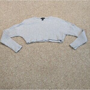 Forever 21 Cropped Thermal Waffle Top Shirt Womens Small Gray Lounge Casual